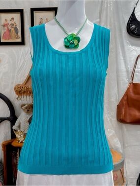 Y2K sleek minimalist girly vintage ribbed teal tank